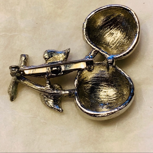 Vintage Silver-tone Cherries Brooch Pin - Picture 3 of 5